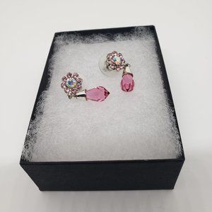 Pink/Clear Flower Dangle Drop Earrings